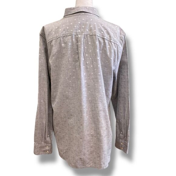 Talbots Button Up Shirt Hearts Womens Large Gray Love Preppy Classic Twee - Picture 6 of 10